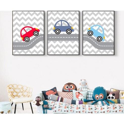 Cartoon Car Painting Canvas Nursery Room Baby Girl and Boy Room Decor No Frame Fashionable Posters Kids Wall Art Decorative
