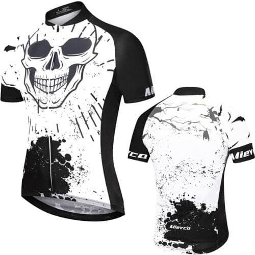 2021 Mens Tracksuit Summer Skull Cycling Jersey Short Sleeve Bicycle Shirt Quick Dry White Clothing Sports Top BMX Camisetas