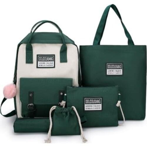 5 Piece Set High School Bags for Teenage Girls 2020 Canvas Travel Backpack Women Bookbags Teen Student Schoolbag Bolsas Escolar