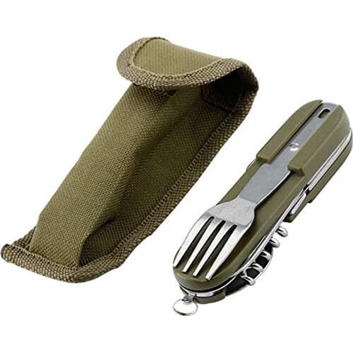 Stainless Steel Kitchen Utensil Set 7-in-1 Folding Tableware (Fork/Knife/Spoon/Bottle Opener) for Camping Backpack Picnic