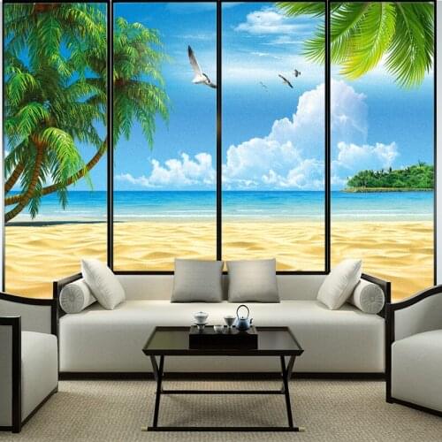 Window glass stickers custom bathroom bedroom office sliding door beach landscape painting decorative frosted film