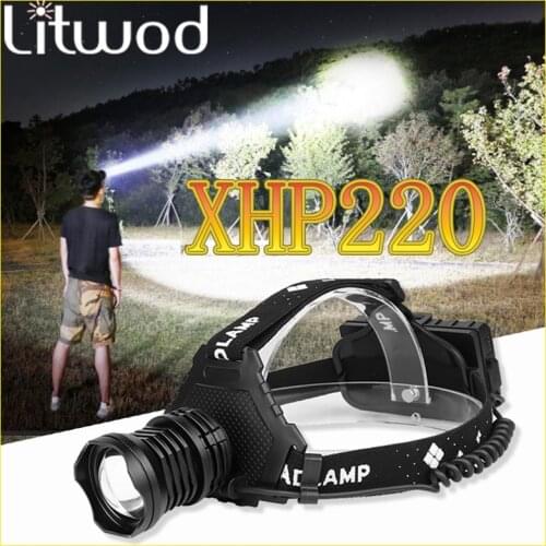 Most Powerful XHP220 Led Headlamp 8000LM Head lamp USB Rechargeable Headlight Waterproof Zooma Fishing Light Use 18650 Battery