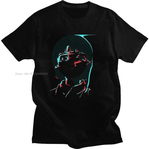 Novelty Mens 3D Glitch Serial Experiments Lain T Shirt Short-Sleeve Cotton Manga T-shirt Leisure Anime TV Show Tee Top Clothes