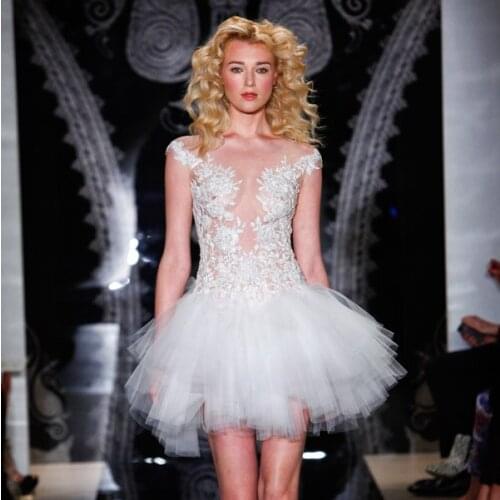 Promotion New Hot sexy Dinner Fashion Brides Maid Bridal Gowns Cap Sleeve Party Prom Celebrity short Bespoke Wedding Dresses