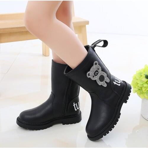 2021 Autumn Winter Children PU Leather Waterproof Keep Warm Snow Boots Kids Booties Girls Rubber Ankle Boots Fashion Sneakers