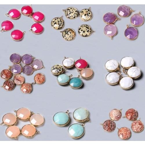 Natural Healing Cruystal Stone Quartz Pendant Charm Golden Plated Pendant Jewelry Making Necklace Earring Accessorie Women 2pcs