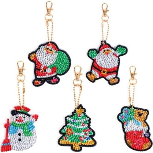 DIY Full Drill Special Diamond Painting Keychain Cartoon Christmas Women Bag Pendant Keychains Jewelry Key Ring Gifts