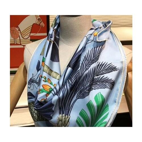 2020 new arrival spring classic tree pattern 100% silk scarf twill hand made roll 90*90 cm squareshawl wrap for women lady gift