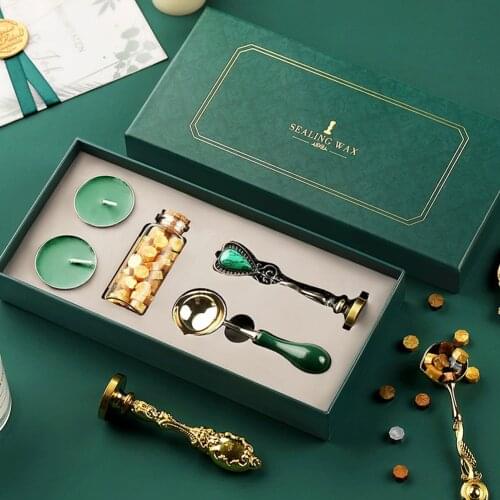 Vintage Storage Box Kit with Sealing Wax Tablet Beads Candle Detachable Spoon Stamp Set DIY Craft Envelope Party Invitation Lett