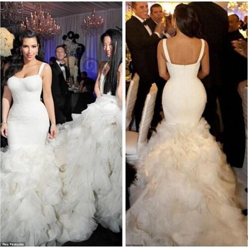 Wedding Dresses with Ruffles Tiers Strapless Sexy Mermaid Wedding Bride Gowns Chapel Train Plus Size Vestido De Novia