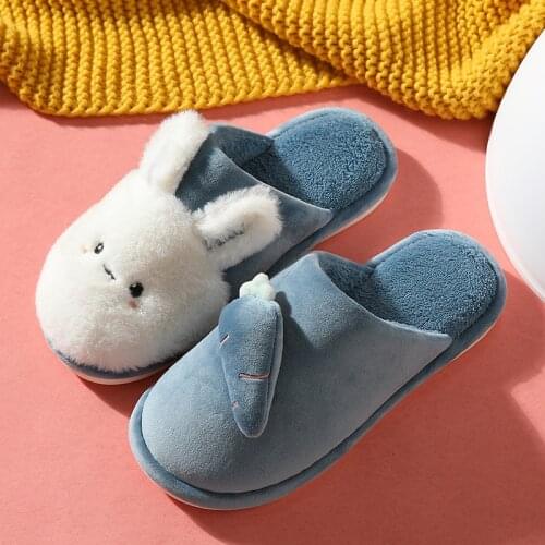 New Warm Home Winter Women Slippers Indoor Fur Warm Cotton Shoes Cute Cartoon Rabbit and Radish Bedroom Woman/Men Furry Slides