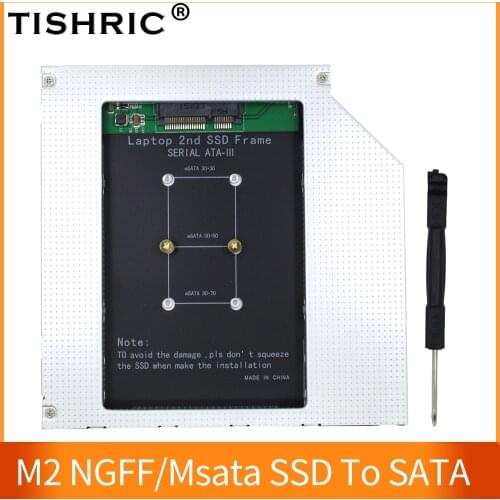 TISHRIC M2 NGFF/Msata SSD To SATA 2nd Hdd Caddy 9.5mm 12.7mm HD Hard Disk Drive Adapter Optical Bay For Laptop DVD ROM CD-ROM
