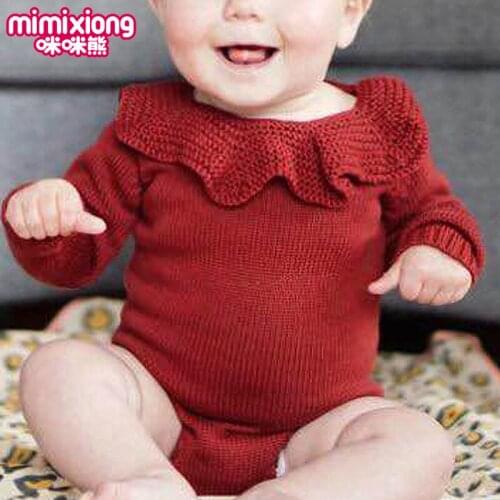 0-2years Baby Girls Knitted Long Sleeve Bodysuit Fall Winter Infant Toddler White Rompers KF466