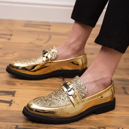 Shoes Male Flats Loafers Black Patent Leather Black Gold Loafers Handmade Tassel Men Formal Club Wedding Party Shoes Men