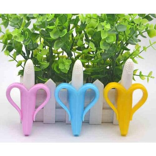 Comfortable Baby Teethers Infant Baby Boys Girls Cute Banana Toothbrush Food Grade Silicone Teether Silicon Beads Baby Teething