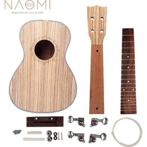 NAOMI 23'' Ukulele DIY Ukulele Zebrawood Hawaii Guitar DIY Kit Sapele Wood Body Rosewood Fingerboard W/ Pegs String Bridge Nut