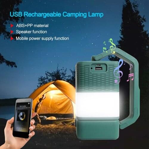 USB Led Camping Lights Bluetooth-compatible Speaker Portable Emergency Night Market Lamp Stereo Woofer Torch Power Bank