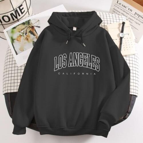 Spring Female Hooded Sweatshirt Korean Fashion Pullover for Lady Loose Sweat Femme Vintage Los Angeles California Hoodies Women