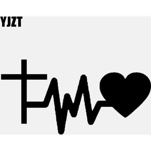 YJZT 12.7CM*6.4CM Cross Heart Lifeline Vinyl Decal Car Sticker Christian Cross Faith Hope Black/Silver C3-1407