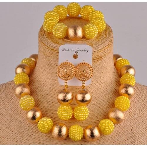 Yellow nigerian wedding african beads jewelry set simulated pearl costume necklace african set FZZ70