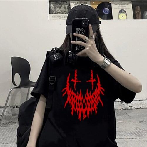 Gothic Harajuku Punk Loose Grunge Summer Korean top Ulzzang Women T-Shirt vinatge ins casual streetwear natural simple clothing