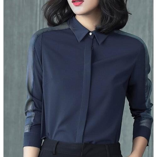 Womens Spring Autumn Style Chiffon Blouses Shirts Womens Long Sleeve Turn-down Collar Button Solid Color Tops SP555