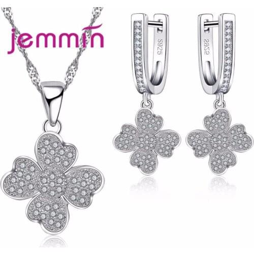 Clover Jewelry Sets for Women 925 Sterling Silver Wedding Jewelry Set Christmas Gift CZ Necklace Earrings Set