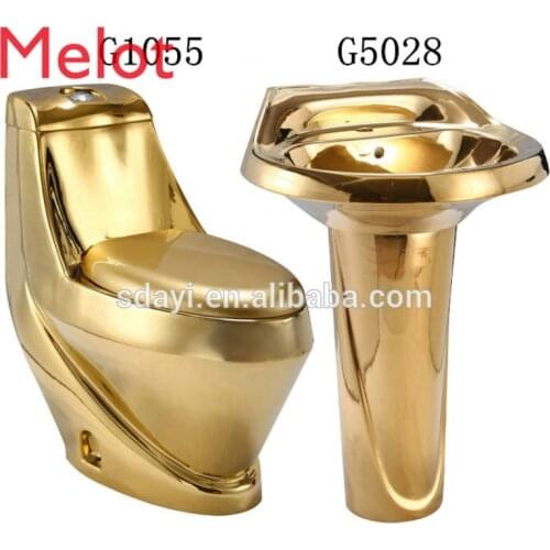 Golden basin ceramic wc bathroom gold pedestal basin washdown SASO gold color toilet