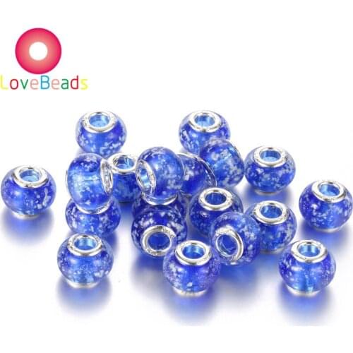 10Pcs New Handmade Luminous Lampwork Large Hole European Beads with Silver Tone Brass Cores Mixed Color Rondelle DIY Glass Beads