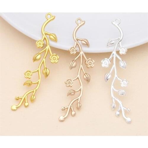 20pcs 15x59mm Gold/silver Plated Leaf flower Pendant Charms Metal Leaf flower Jewelry Findings for DIY Necklace Accessories
