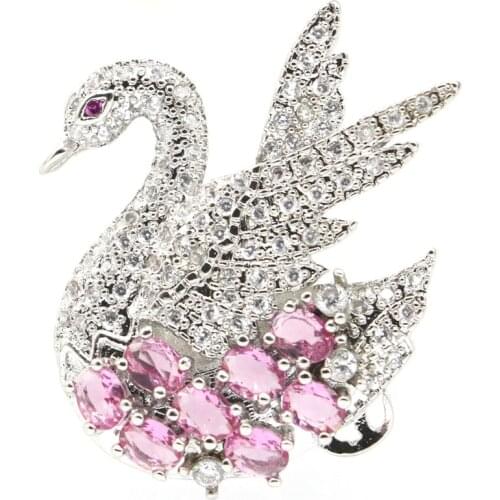 30x28mm Special Swan Shape Created Pink Tourmaline Bright Zircon Fine Jewelry Silver Pendant Drop Shipping