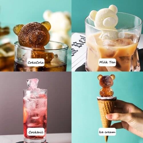 3D Ice Cube Maker Little Bear Rose Shape Chocolate Mould Tray Ice Cream DIY Tool Whiskey Wine Cocktail Ice Cube Silicone Mold