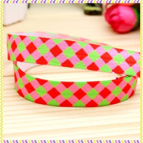 5/8'' Free shipping Fold Elastic FOE plaid printed headband headwear hairband diy decoration wholesale OEM P4338