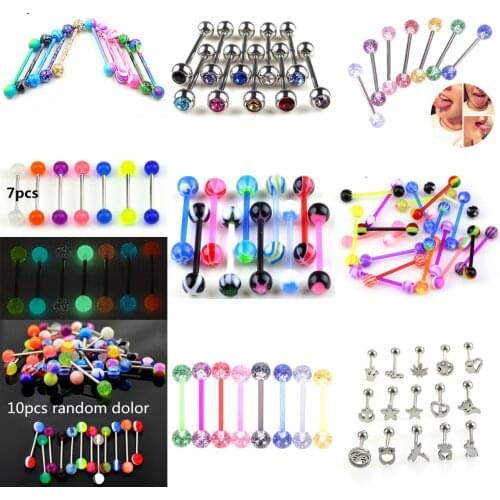 5/8PCS/Set Double Acrylic Ball Tongue Nipple Ear Rings Bars Barbell Plug Tunnel Body Piercing Jewelry