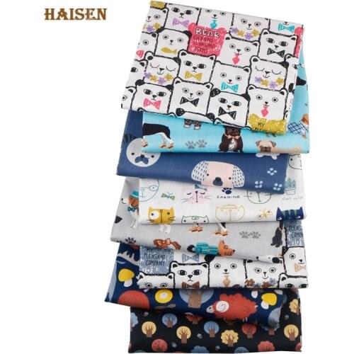 8 pcs/lot,Cartoon Cat Dog Bear Series Printed Twill Cotton Fabric Patchwork Tissue Cloth For DIY Sewing&Quilting Crafts Material