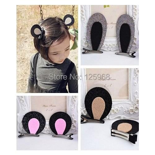 Free Shipping!20pcs/lot New Baby kids Shiny Cat Ear Animal Hair Clips Girls Hairclips Children Hair Accessories