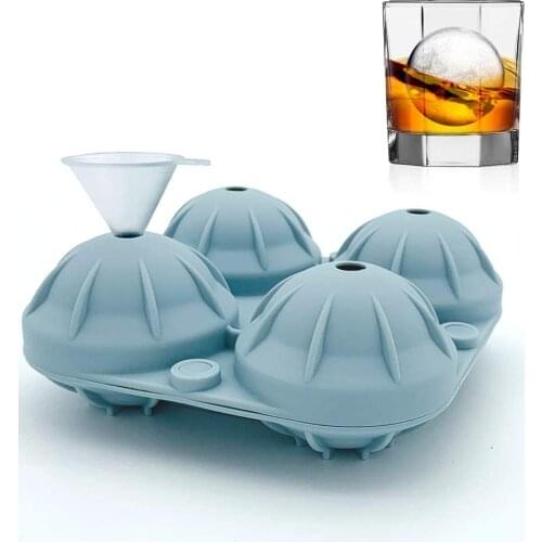 Large Ice Cube Trays for Whiskey 4 Ice Ball Maker with Lids Round Silicone Ice Cube Molds Reusable Sphere Tray for Cocktail