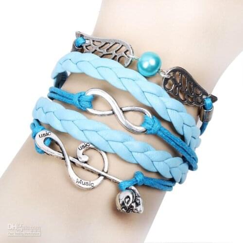 Skeleton notes wings Charm Bracelets Bracelets Multi Layer Braided Leather Bracelet skeleton notes wings Charm Bracelets