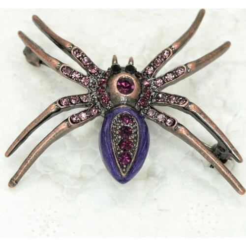 Antique copper Purple Rhinestone Enamel Spider Pin brooches C449 D3