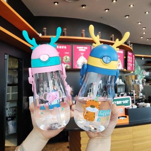 Babys Feeding Water Cup Bottle Sippy Cups With Shoulder Sling Cute Cartoon Kids Straw Bottle 600ml Bottle baby