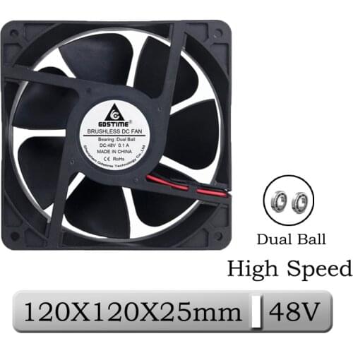 1 Piece Gdstime DC 48V 120x120x25mm 12025B Dual Ball PC Brushless Cooling Fan 120mm x 25mm 120mm 12cm 2Pin CPU Cooler