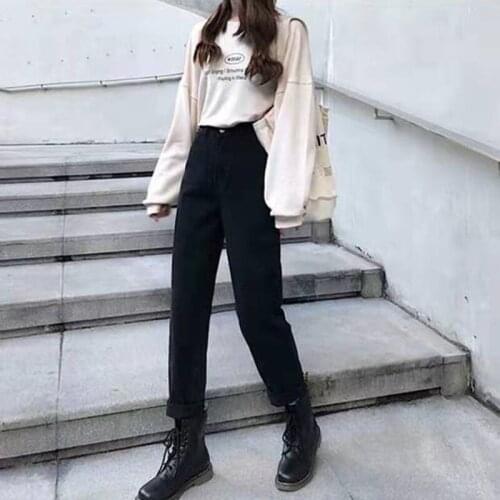 Herfst Plus Size Zwarte Vrouwen Jeans Hoge Taille Rechte Broek Vrouw Losse Ongedwongen Enkellange Broek Jongen Vriend Denim 4XL