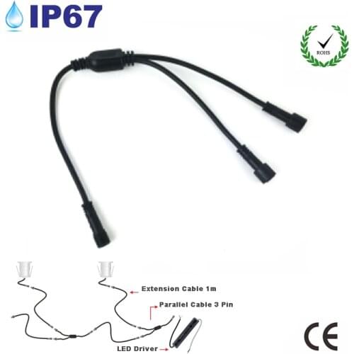 IP67 Waterproof 1m Cable with Connector 3 Pin Wire Y Parallel Wire for IP67 IP68 Garden Pool Underwater Spot Lights