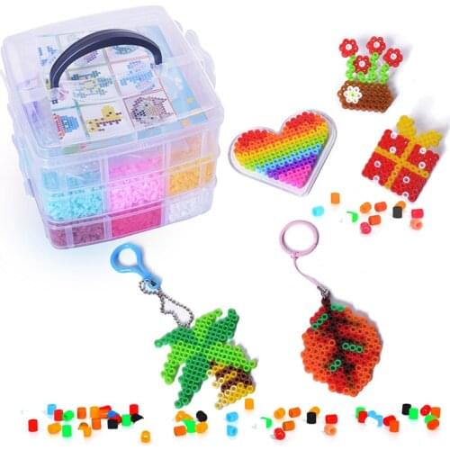 (Promo Code:REMISE 3)9600Pcs hama beads 5mm set Fuse Iron beads 3D Puzzle DIY Beads With 4pcs Pegboards Ironing Paper for kids