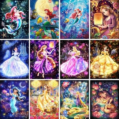 Disney Cartoon Diamond Painting Princess Beauty and The Beast Poster Square/circular Mosaic Diy Childrens Room Decoration