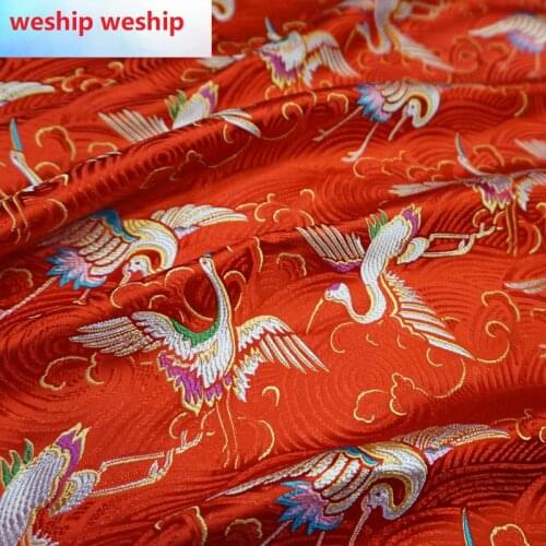 Chinese Classics cloud-pattern brocade jacquard Crane waves Satin silk fabric DIY patchwork bag Book cover Doll hanfu clothes