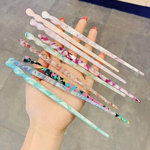 Chinese Style Hair Sticks Marble Leopard Print Vintage Acetate Chopstick Women Hairpins Hair Clips Pins Wedding Hair Accessories