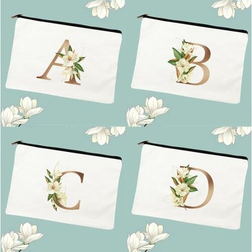 Letter Flower Print Make Up Bags Bridesmaid Cosmetic Case Wedding Party Makeup Organizer Toiletry Wash Storage Pouch Bride Gifts