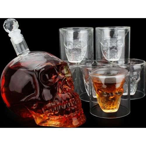 Creative Gothic Wine Vodka Decanter Skull Head Bottles Wine set inclund 1PCS 1000ml wine jug and 6PCS 75ml wine glasses