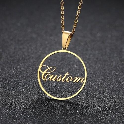 Round Hollow Custom Initial Necklace Stainless Steel Personalized Name Necklaces Female Party Friend Wholesales